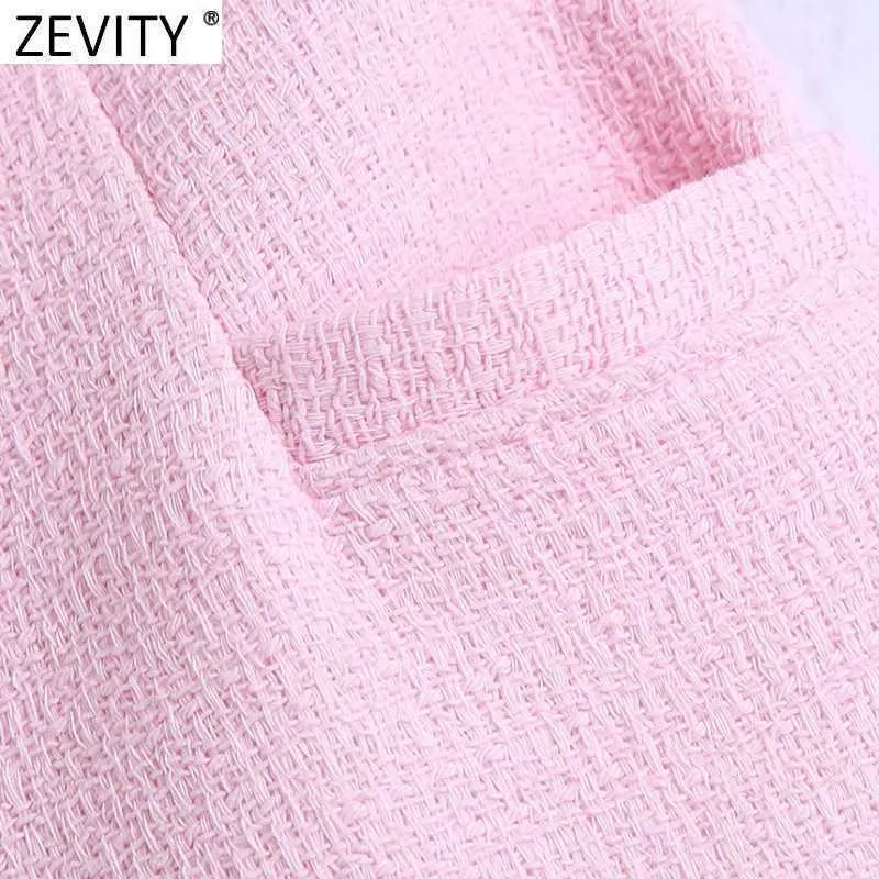 Zevity Women Fashion Button Dekoration Rosa Tweed Woolen Shorts Femme Streetwear Chic Side Zipper Pantalone Cortos P1019 210603