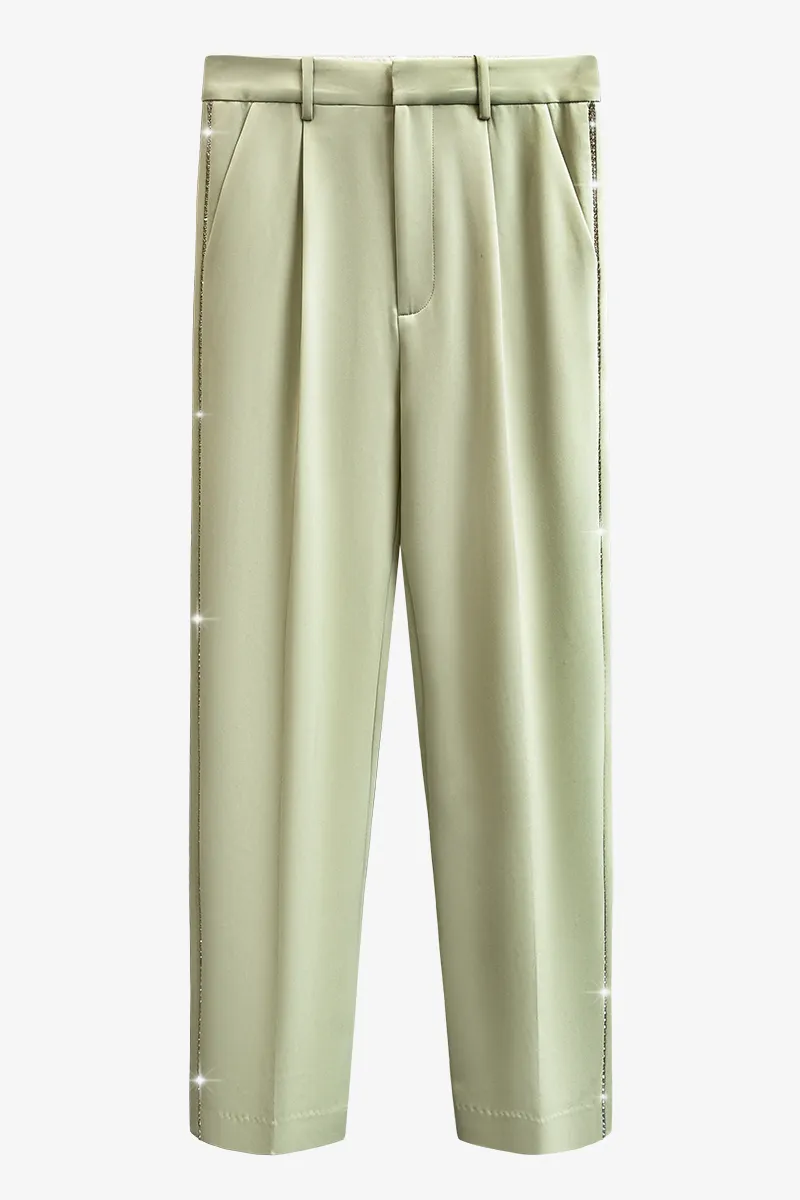 Printemps et hiver taille haute vert pleine longueur pierre épissé styles droits pantalons pantalons féminins WN41306L 210421