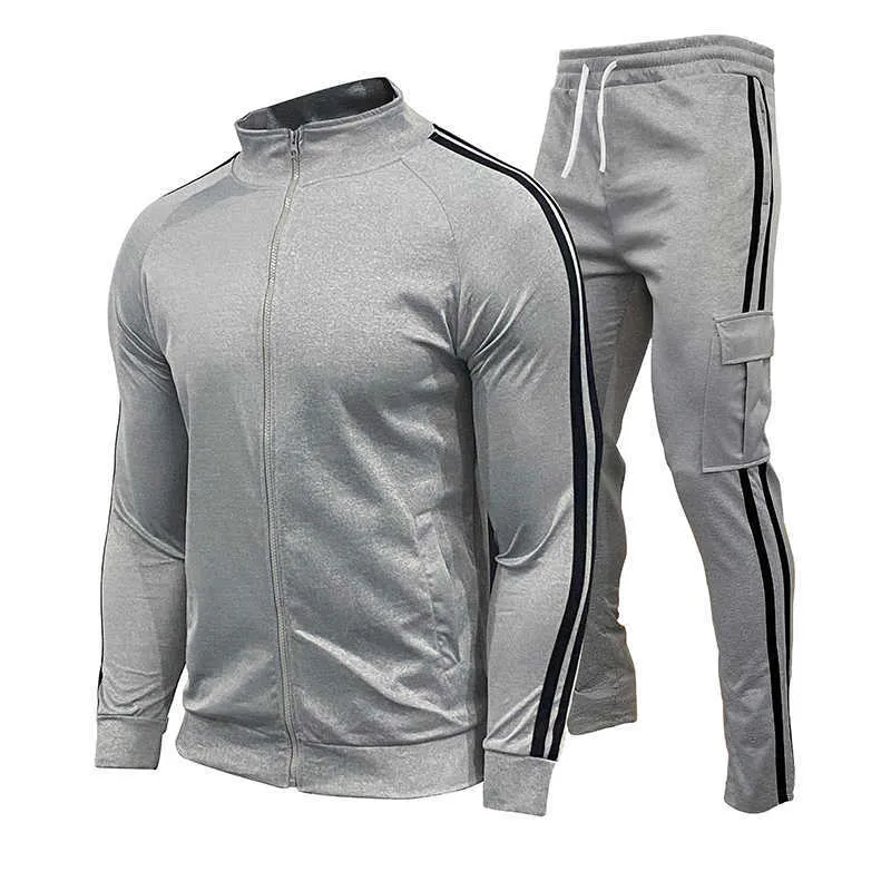 Zipper Tracksuit Men Set Sporting Sweatsuit Men Clothes Printed Hooded Hoodies Jacket Pants Track Suits Male Size M-XXL 210924