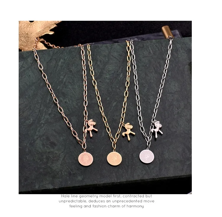 Hip Hop Horse Animal Pendants Necklace for Men Rapper Jewelry Rose Gold Silver pony queen head round brand fashion sweater chain348n