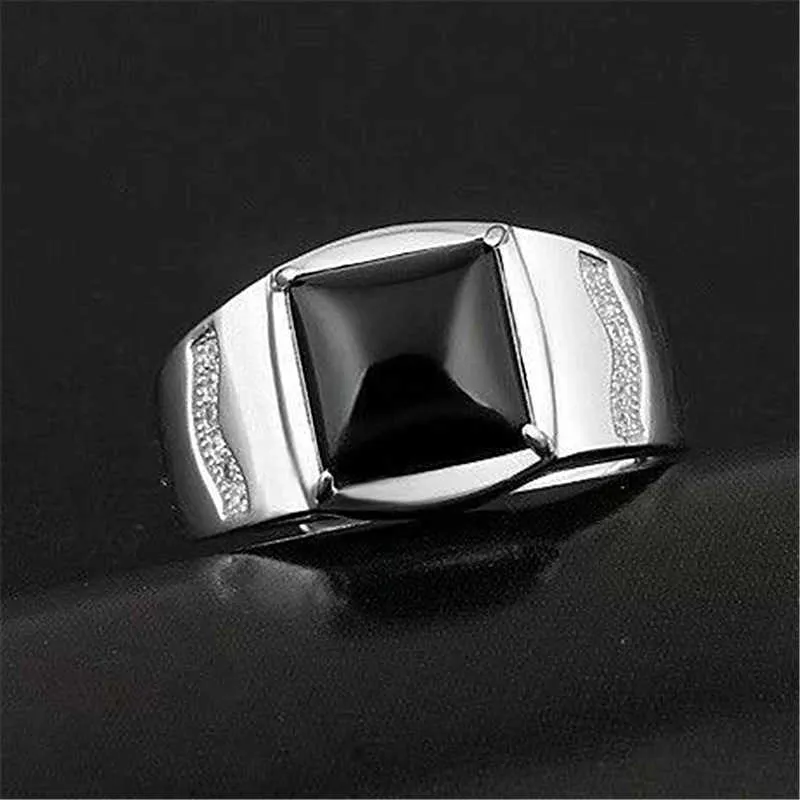 Anillos para hombre Anillo de cristal para hombre Ágata negra con apertura ajustable Estilos de Lady Cluster de vida negra suave Banda