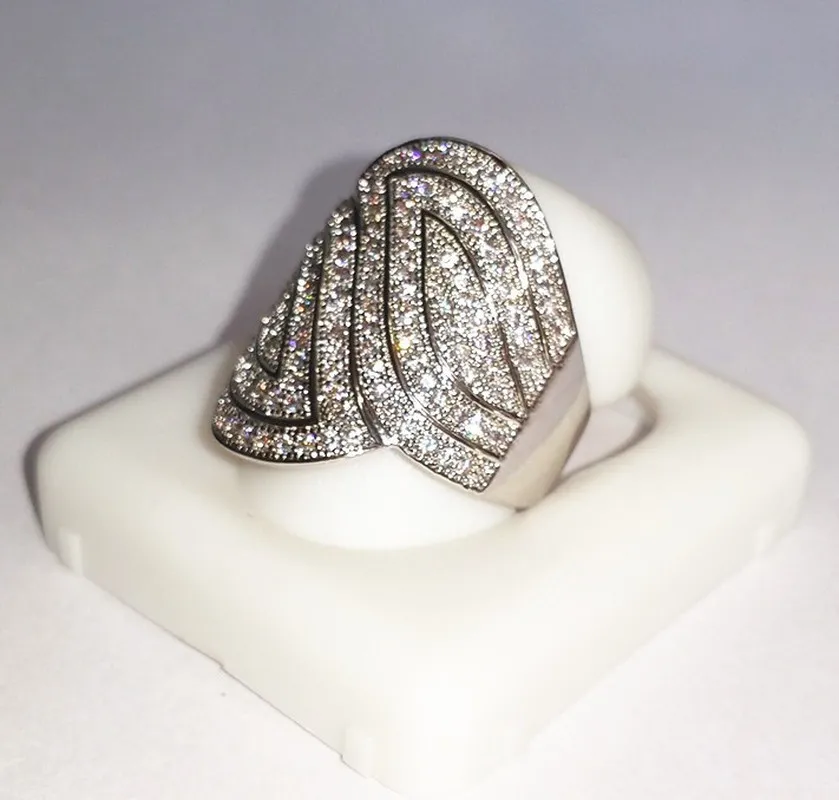 Conjunto de pavé de lujo Stone 5A Zircon stone 10KT Anillo de boda lleno de oro blanco para mujeres Sz 5-11 Regalo