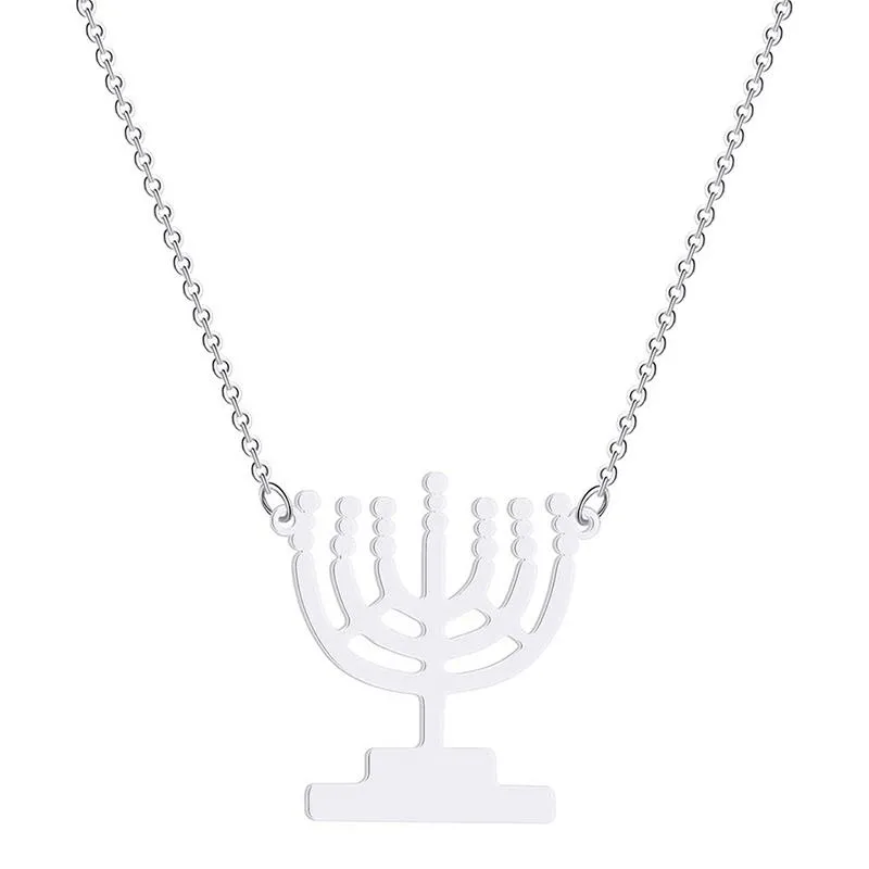 Hanger Kettingen Chanoeka Lamp Kaarsen Ketting Chanoeka Menorah Vormige Rvs Sieraden Kandelaar Women2841