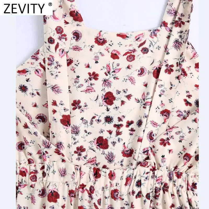 Zevity Women Sweet Floral Print Bow Tied Strap Wide Ben Byxor Jumpsuits Chic Lady Elastic High Waist Casual Slim Rompers DS8307 210603