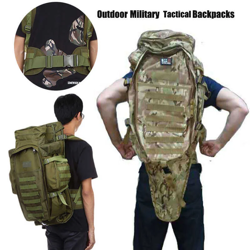 60L Outdoor Camping Backpack Male Military Tactical Waterproof Men Hunting Hiking Trekking Bag Outdoor Sport Rucksack XA991WA Y0721