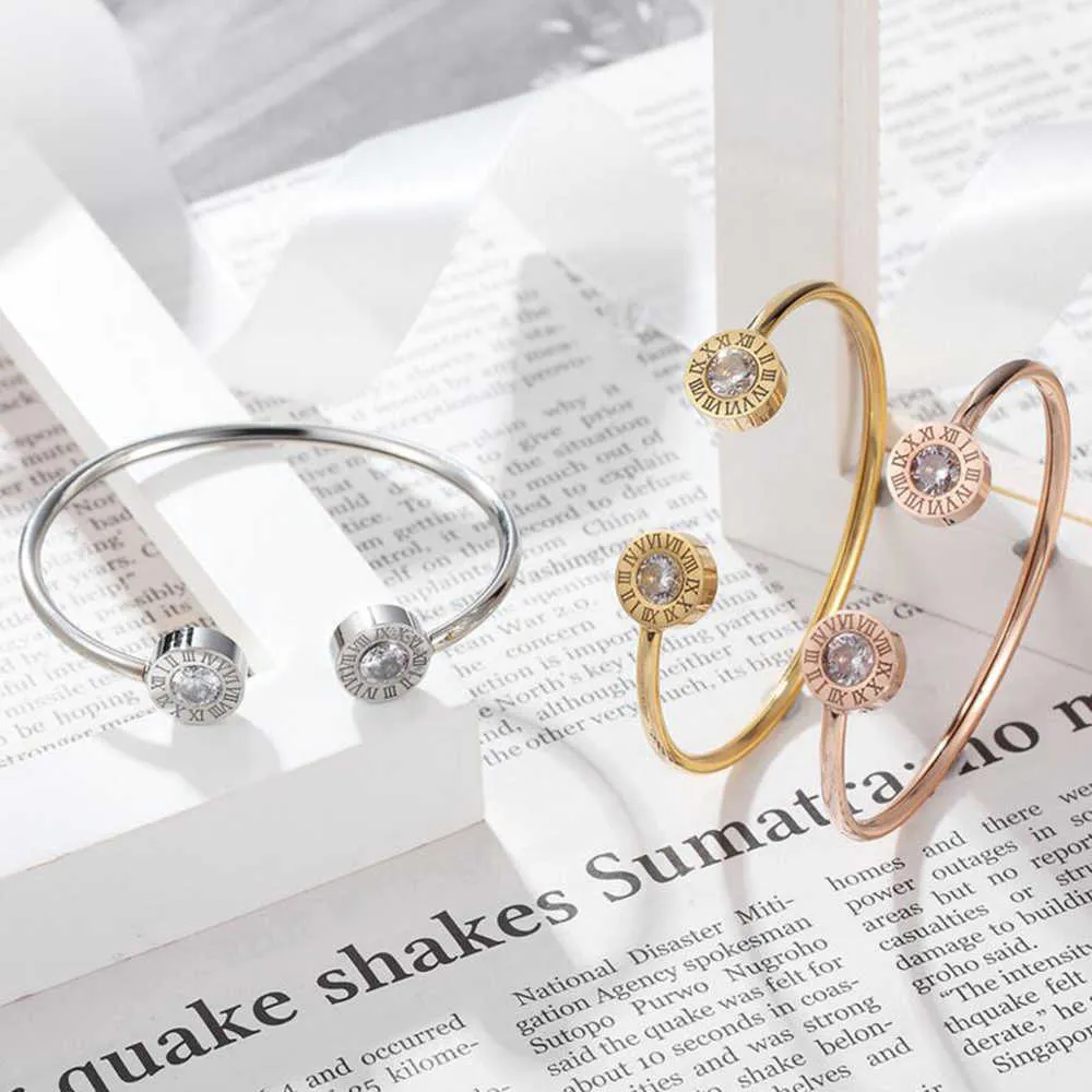 Adjustable Open Stainless Steel Bracelet Bangles Cuff Bracelets for Women Jewelry Gift for Girls Q0719
