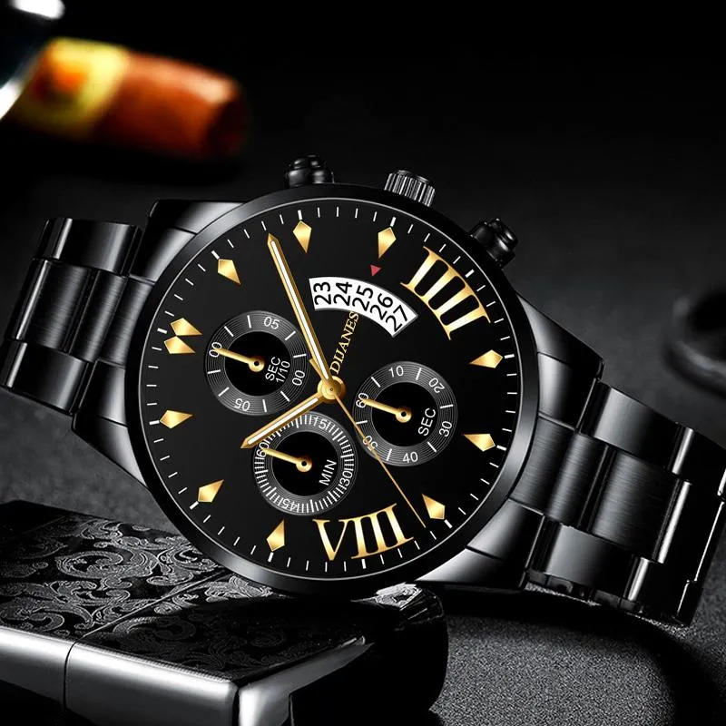 Наручные часы 2021 Мужская мода Uhren Luxus Gold Edelstahl Quarz Armbanduhr Manner Business Casual Kalender Uhr Relogio Masculino2181