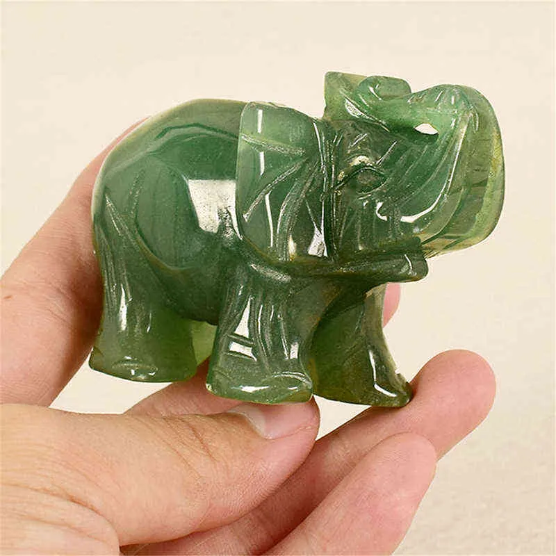 Lucky Elephant Vert Aventurine Jade Ston Fortune Feng Shui Statue Figurine Ornement Chakra Guérison Pierres Artisanat Décor 2201128075633