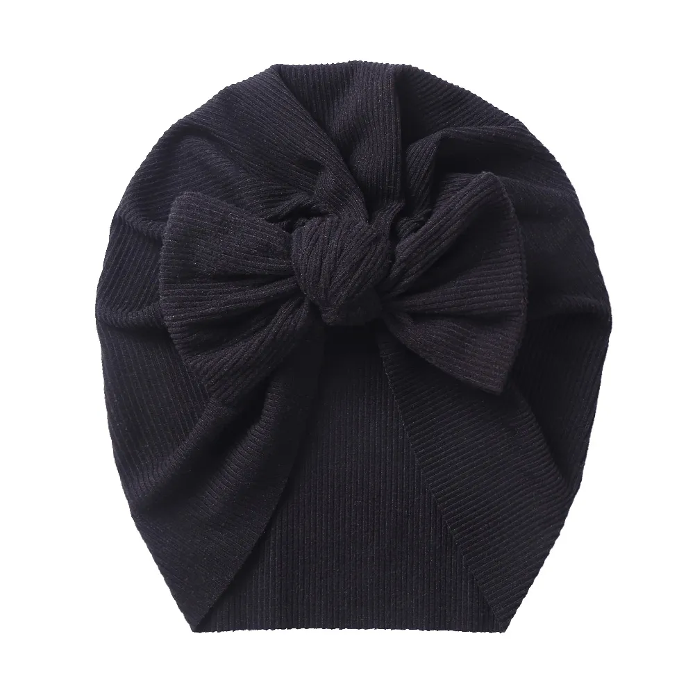 Solide Rippen Baby Turban Winter Hut Kappe Neugeborenen Jungen Mädchen Headwrap Kleinkind Geburtstag Geschenk Mode Bowknot Haar Zubehör