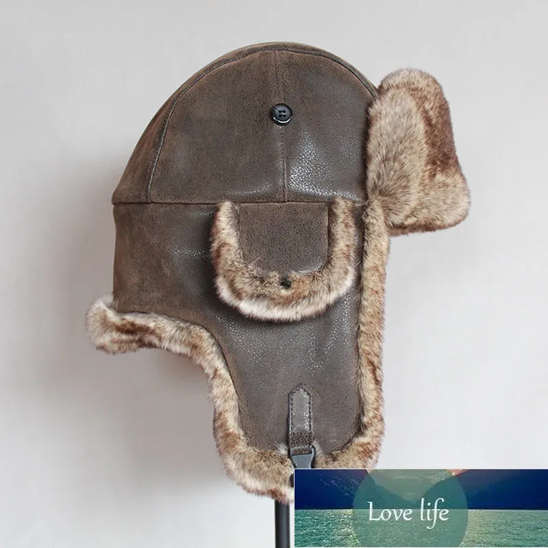 Bomber Hats Winter Men Warm Russian Ushanka Hat with Ear Flap Pu Leather Fur Trapper Cap Earflap Factory expert design Quali312L