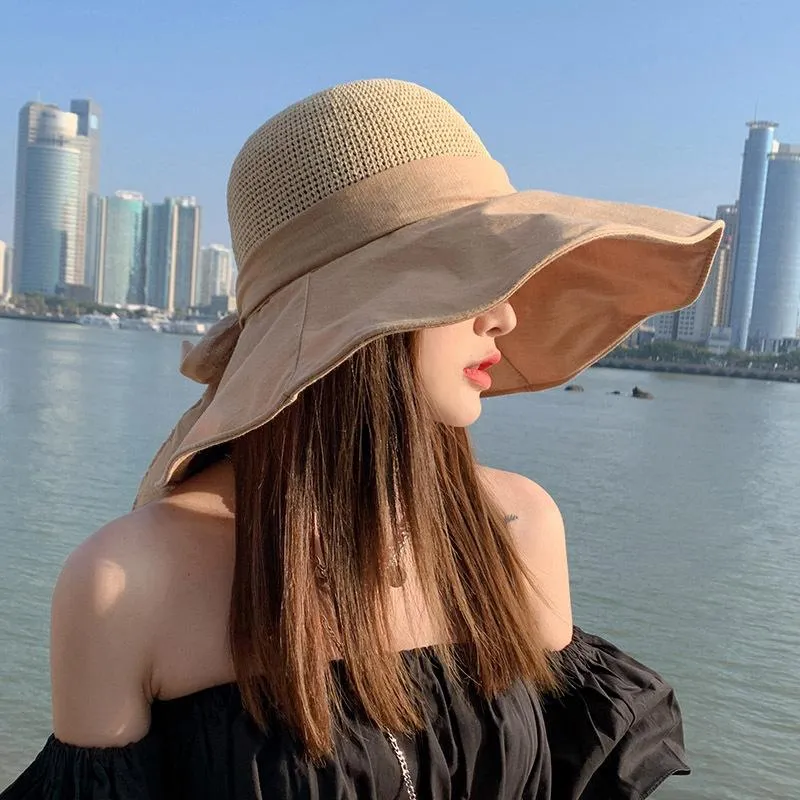 Szerokie brzegowe czapki Summer Multi Colour Bow Sun Women UV Protection Hat Caps Beach Caps for Female Outdoor Visor Travel Bonnet223b