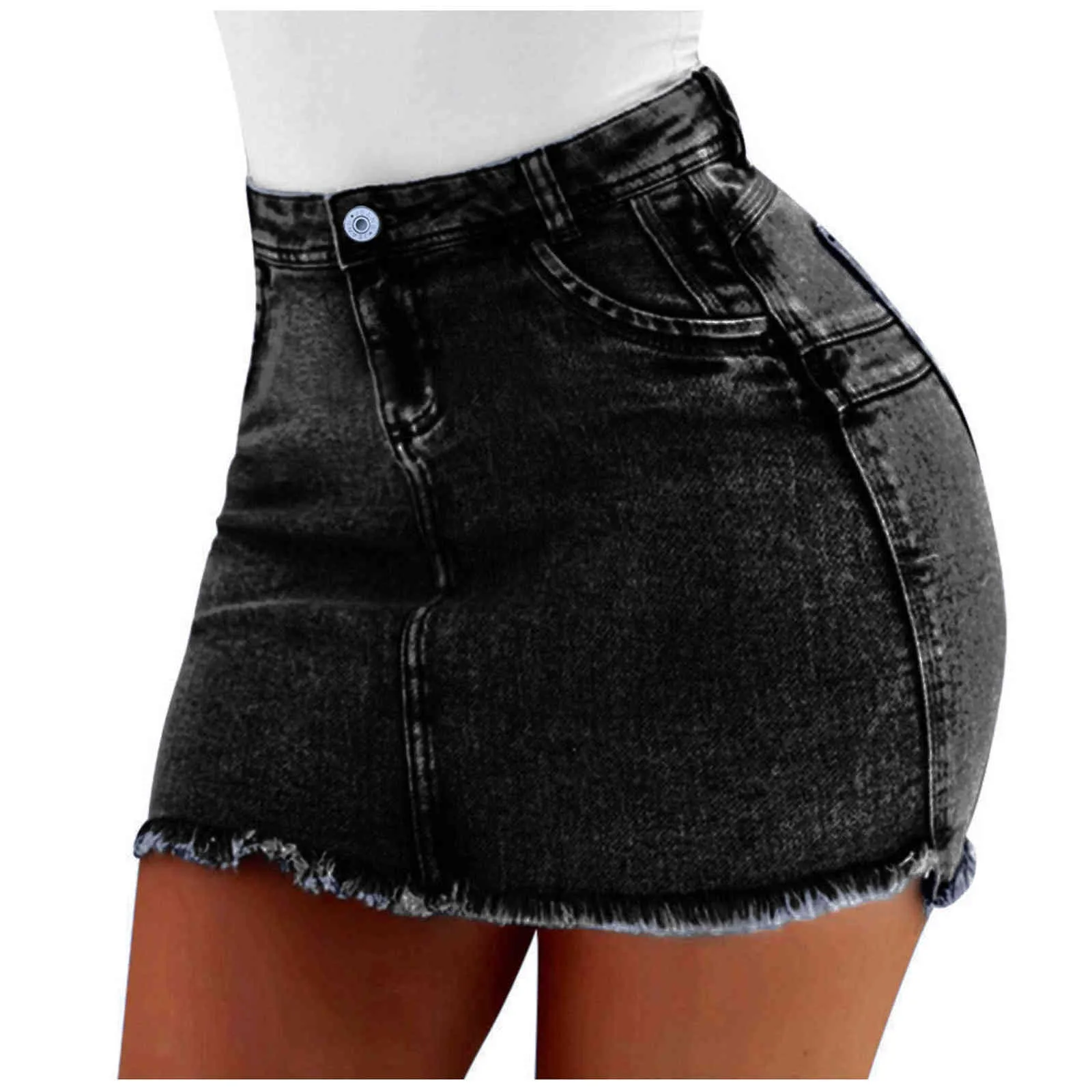 Sexy Women High Waist Denim Skirt Fashion Summer Slim Frayed Mini Denim Skirts Lady Leisure Pockets Wash Denim Shorts Jeans LL3 X0428