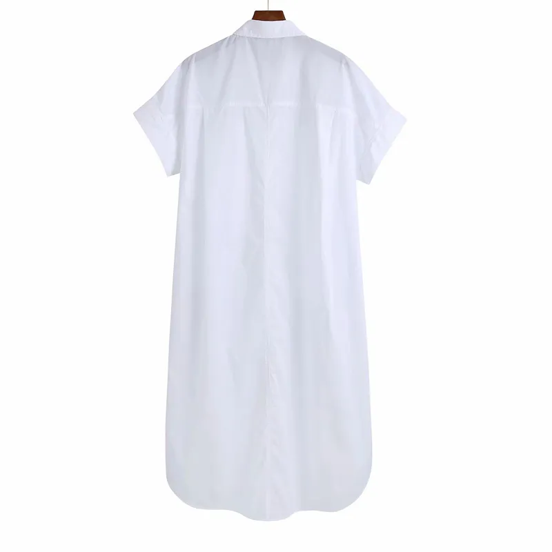 Women Summer Poplin Long Shirts Tops Blouses ZA White Pockets Loose Fashion Female Street Top Smock Clothes Blusas 210513