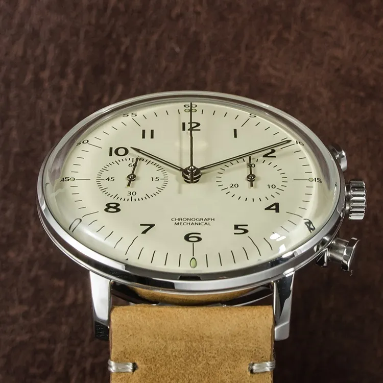 ألمانيا باوهاوس على غرار كرونوغراف الميكانيكية ساعة Stainls Steel Vintage Simple Wrist Watch318U