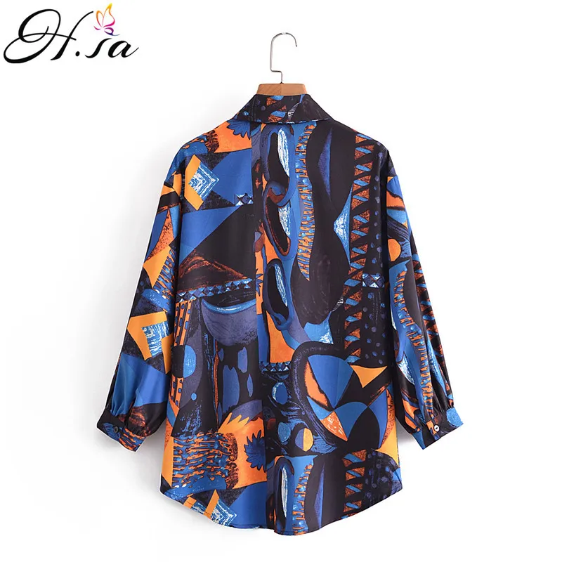 Hsa Mulheres Chiffon Camisa Casual Femme Manga Grãs Grãs Senhora Senhora Loose Tops Blue Retalhos Long Blusas 210417