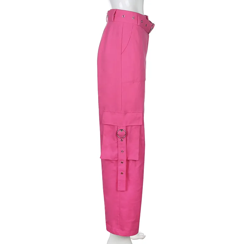Elegante rosa cintura a vita alta pantaloni larghi Y2k donna New Hit Harajuku Cargo pantaloni sportivi pantaloni larghi dritti streetwear Capri 210415