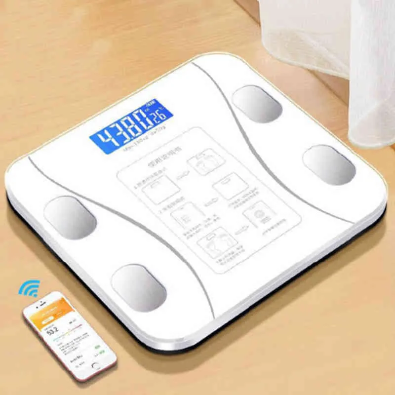 Body Fat Scale Smart Wireless Wireless Digital Banheiro Analisador de Composição de Peso com Smartphone App Bluetooth-compatível H1229