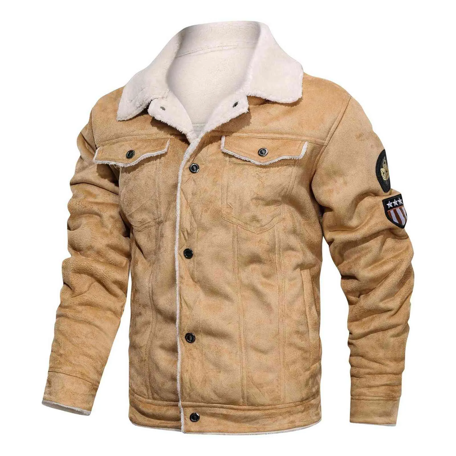 Inverno caldo esercito giacche tattiche uomo pilota bomber volo giacca militare maschile casual in pile spesso cotone lana fodera cappotto in pelle scamosciata 211103