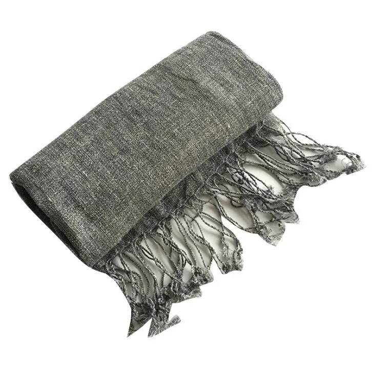 Шарфы из 100% льна, однотонные мужские шарфы, летние весенние шали в японском стиле с кондиционером, накидки большого размера с кисточками225D