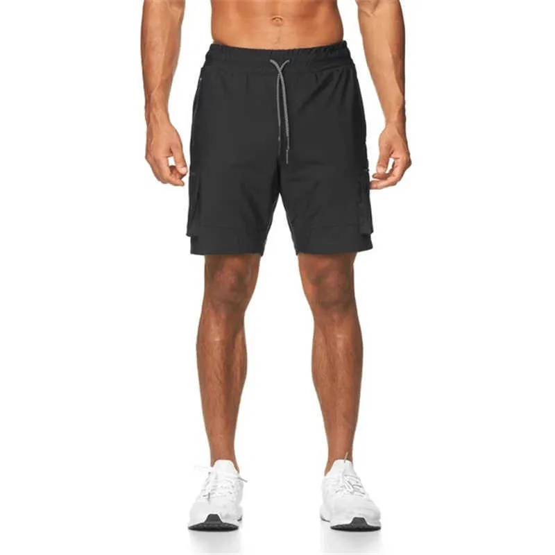 Pantaloncini corti da allenamento cargo da uomo con tasca grande Pantaloncini da allenamento bodybuilding da palestra uomo Pantaloncini da allenamento jogging fitness maschile X0628