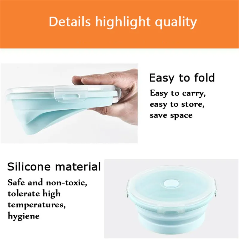 Set Lunch Box Contenitore alimenti pieghevole Pasto Casa Cucina Sala da pranzo Stoviglie Microonde Rotondo Silicone 210423