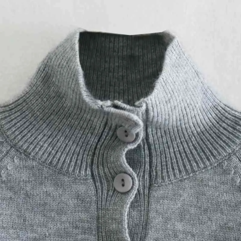 春の女性のタートルネックのシングルブレストの編み物の短いセーター女性長袖プルオーバーカジュアルな女性作物トップスSW1175 210430