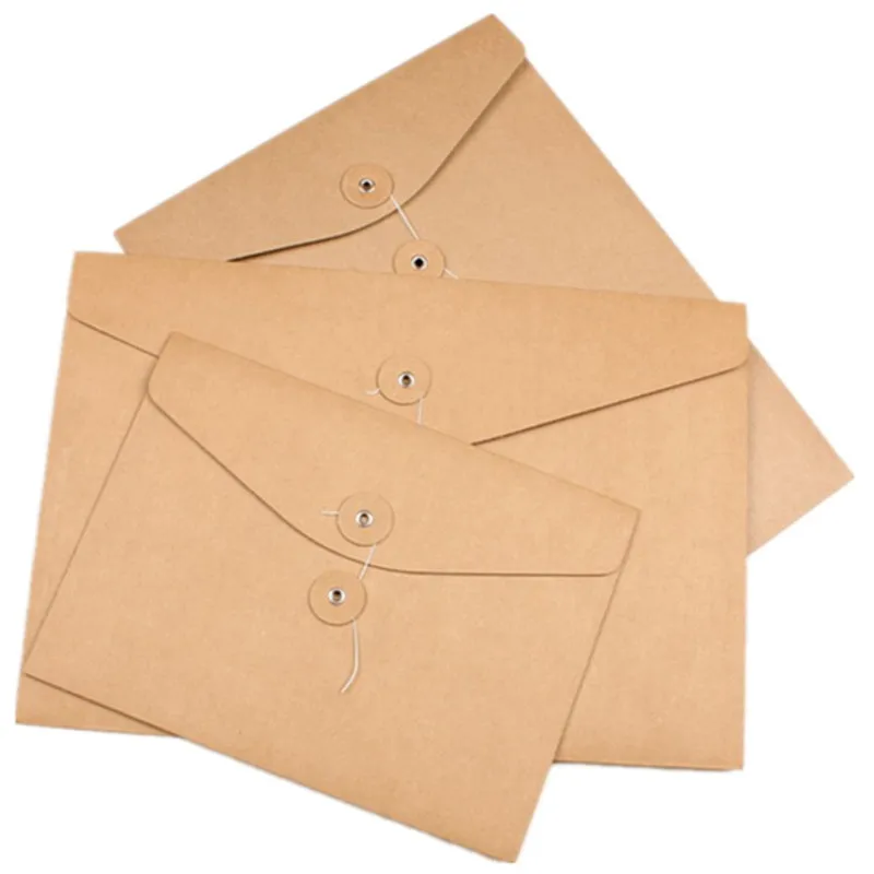 Papier Kraft marron A4 porte-documents sac de rangement de fichiers enveloppe de poche vierge avec serrure à chaîne de stockage pochette de fournitures de bureau 100 pièces
