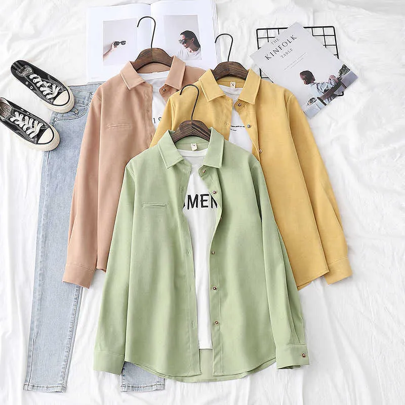 Hsa blouse dames witte shirt met lange mouwen veer chemise femme twill blusas mujer paarse snoepkleur vaste oversized shirts 210716