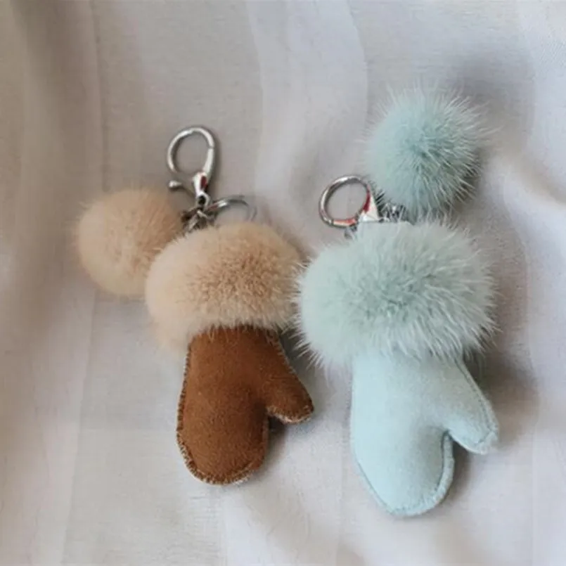 Keychain of Real Norek Fur Kobiety Moda Akcesoria Torba Telefon komórkowy Wisiorek Skórzany Futro Mitten Girls Key Ring