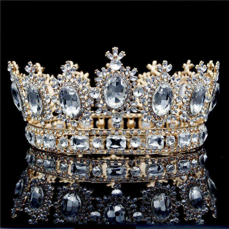 Barok Büyük Tiara Taç Rhinestone Kristal Büyük Diadem Gelin Düğün Saç Takı Tiaras Ve Taçlar Headdress Saç Süsler X0625