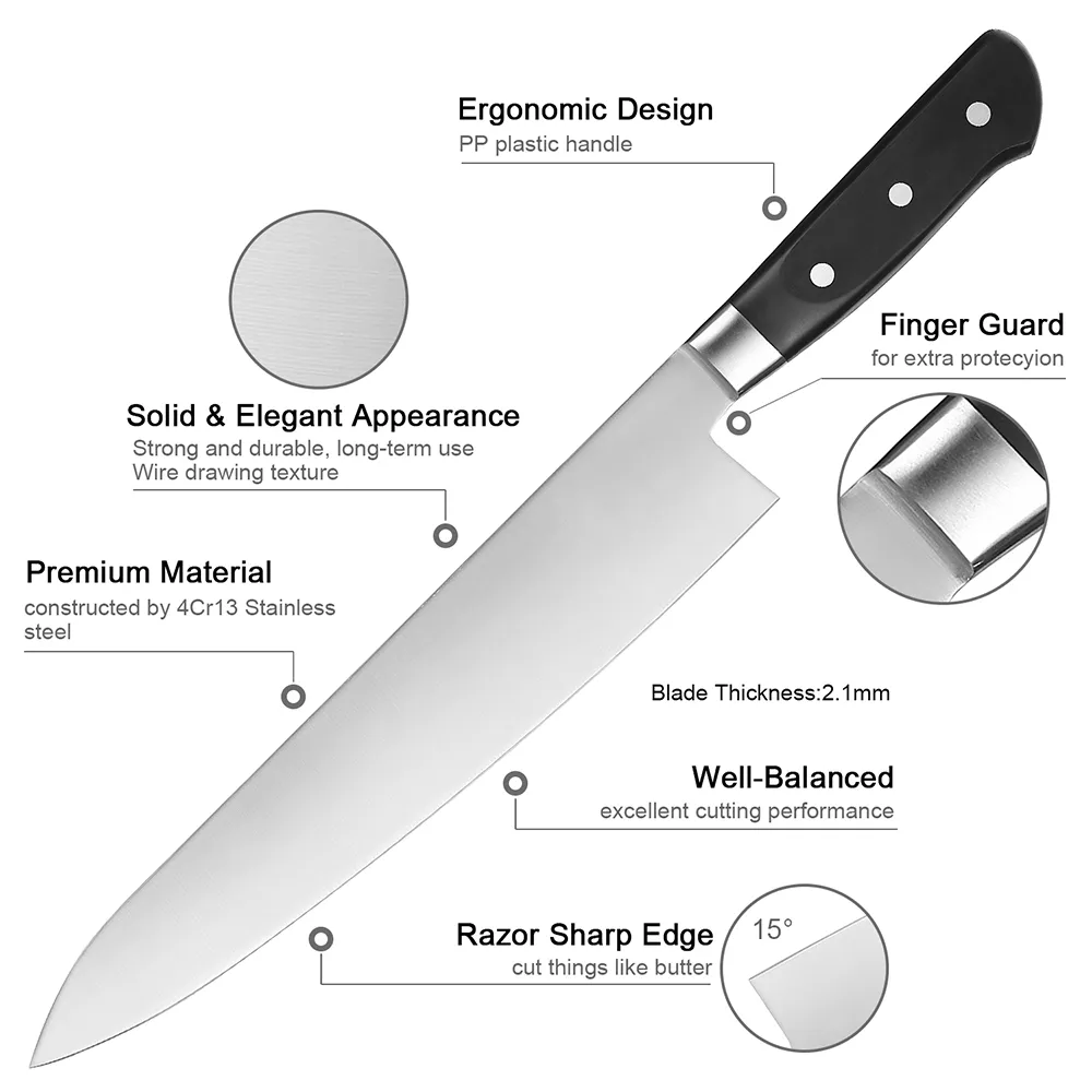 Xituo rostfritt stål kockkniv set kök knivar 1-4 st. Uppsättning fruktverktygsskivning kock skivare pp plasthandtag matlagning kniv