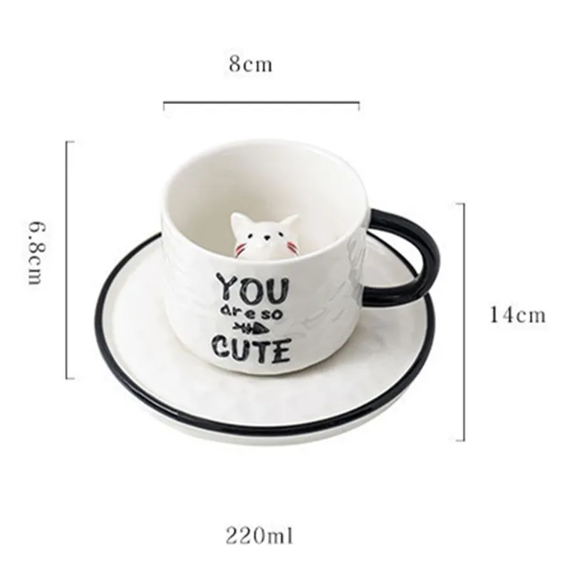 Tasse en céramique en Relief de chat mignon, avec plateau, café, lait, thé, poignée, tasse en porcelaine, cadeaux de nouveauté