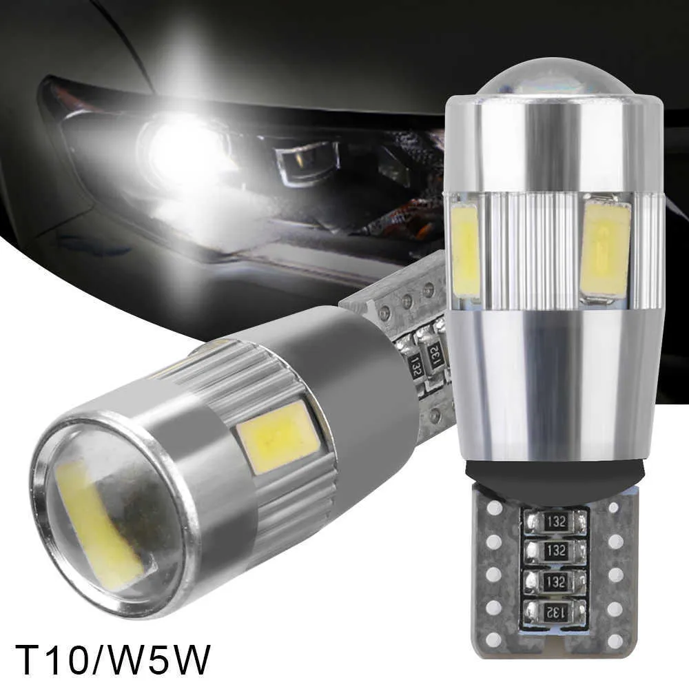 Bil T10 W5W LED-signalljus 5630 6SMD CAR 5W5 LED-lampa Auto Claerance Wedge Side Reverse Lamps Canbus 12V 6000K