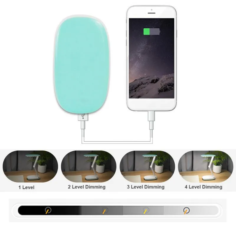 Table Lamps 4 Modes Dimmer Portable Led Desk Lamp Power Bank 2400mAh Battery Folding 3-Layer Body Light Rechargeable3119