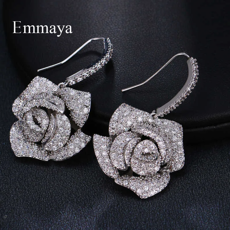 Emmaya attrayant grande fleur apparence argent plaqué r boucle d'oreille zircone pour les femmes et les dames dans l'ornement de dîner 2106185620546