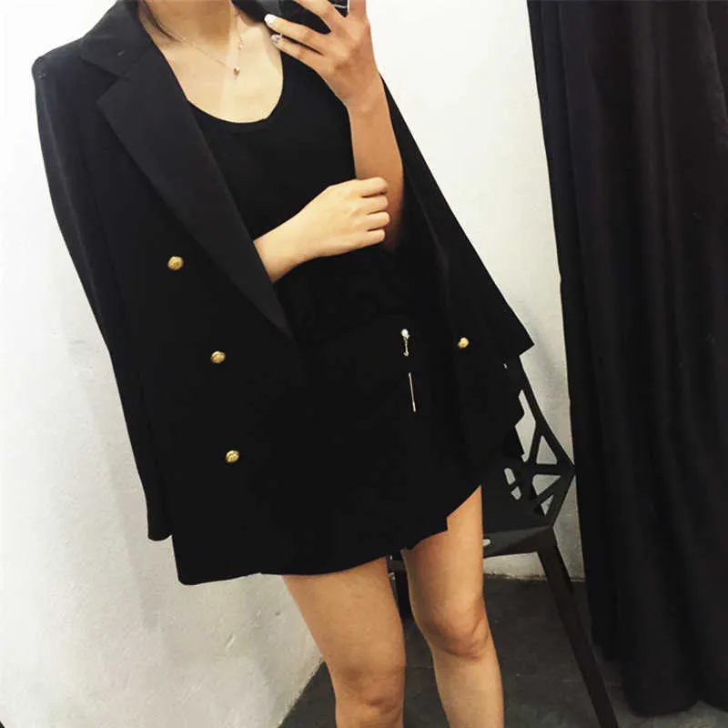 High quality professional women's suit large size Casual double-breasted temperament black ladies jacket Trendy office blazer 210527