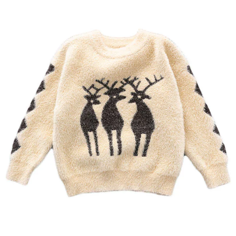 2-7 y Baby Winter Knitting Coat Tops Baby Boys Girls Cálido Suéteres de manga larga 2021 Otoño Ropa para niños Elk Kids Suéter Y1024