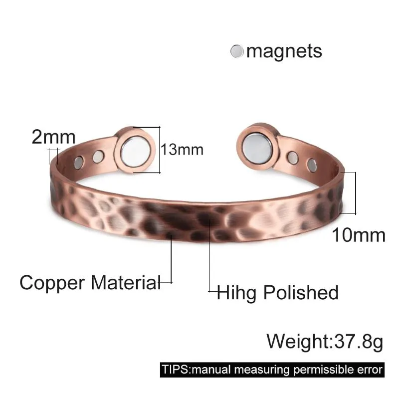 銅磁気ブレスレットメン10mm調整可能利点ヘルスマグネットエネルギーオープンカフバングルバングル289l