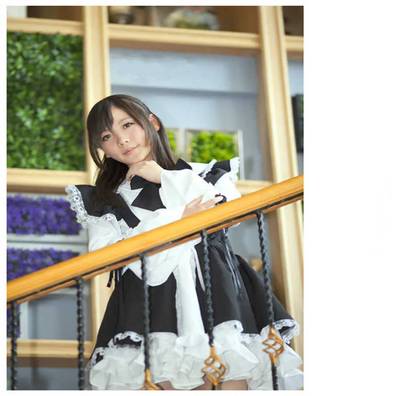 Costume da cameriera donna Abito lungo anime Grembiule bianco e nero Lolita es Costume cosplay Y0913