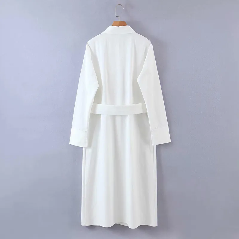 Kobiety Jesień Koszule Koszule Sukienka Kieszenie Z Długim Rękawem Sashes Bow krawat Biała Kobieta Elegancka Suknie Linii Odzieżowych Vestidos 210513