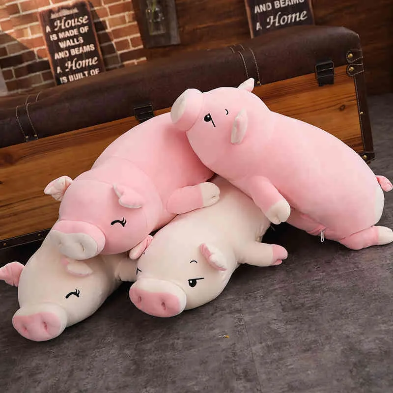40 110 cm Squishy Pig peluche poupée couché peluche cochon jouet blanc rose animaux doux peluche main plus chaude couverture enfants cadeau réconfortant 29781081