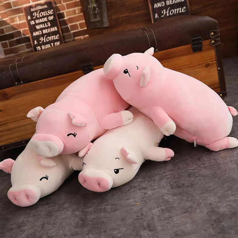 40 110cm Squishy Pig Stuffed Doll Lying Plush Piggy Toy White/Pink Animals Soft Plushie Hand Warmer Blanket Kids Comforting Gift 220210