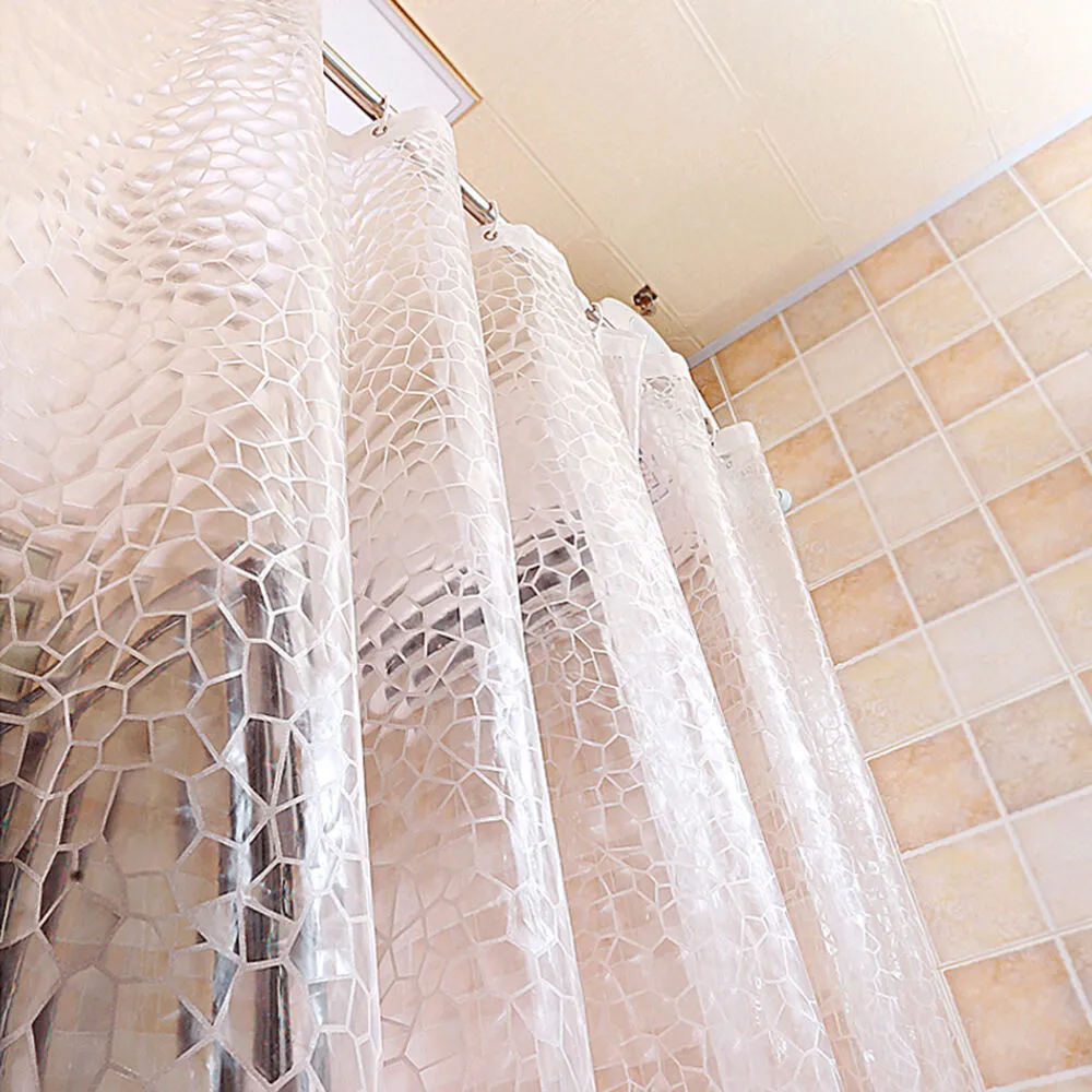 Wasserdichter 3D-verdickter transparenter Duschvorhang in mehreren Größen mit Haken zum Baden, transparente Heimdekoration, Badezimmer-Mithelfer D25 210402