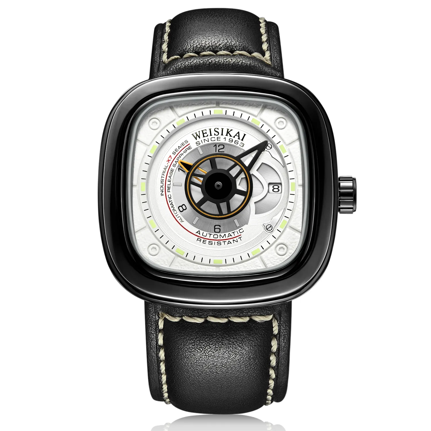 Męskie luksusowe zegarek skórzane zegarki Square Watches Sport Lasuinous Waterproof Men Automatyczne mechaniczne zegarek179n