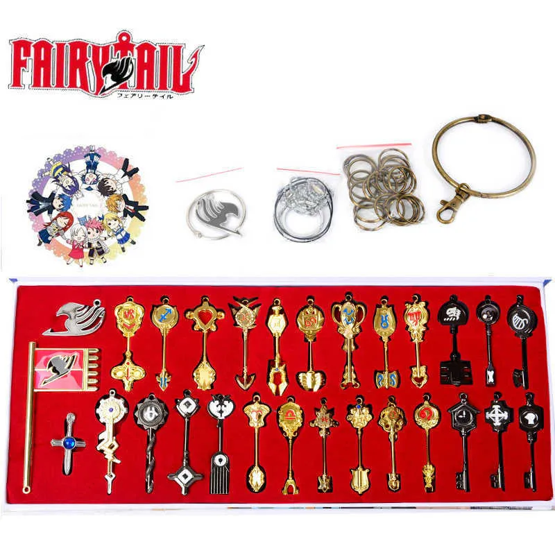 Fairy Tail Lucy Key Keychain Scale Gratis Rosa Tattoo Heartfilia Tecken på Zodiac Keyring Halsband Fairy Tail Cosplay Set Figur H0915