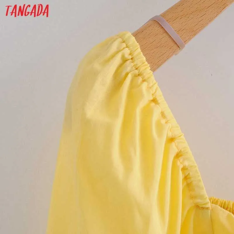Tangada femmes rétro jaune Crop chemise avec Slash à manches courtes été Chic femme Sexy mince chemise hauts 2L33 210609