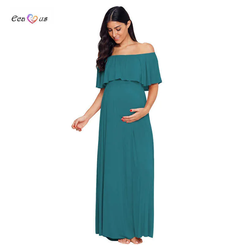 Maternity Long Dress Women Ruffle Stretchy Sleeveless Maxi Dress Off Shoulder Pregnancy Clothing Mama Baby Shower Pregnant Dress Y0924