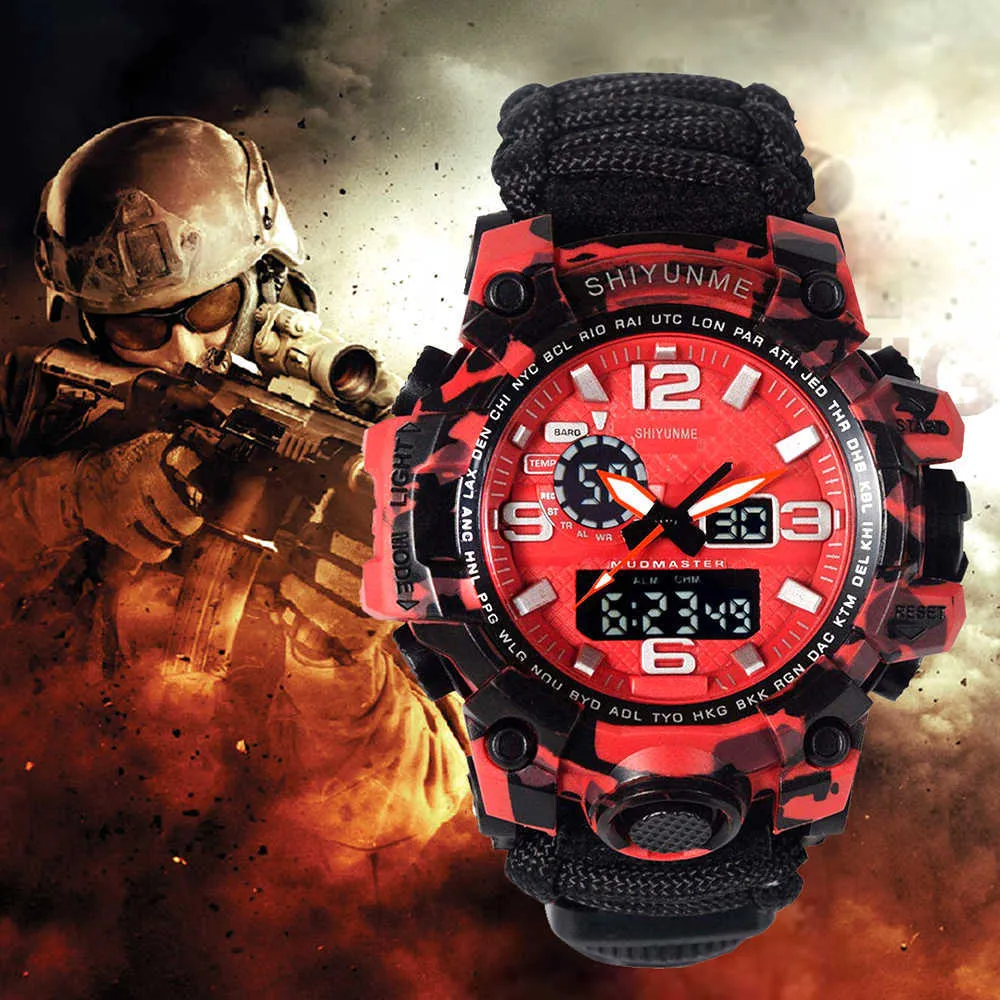 Hommes militaire montre de Sport en plein air boussole multifonctionnelle étanche montre à Quartz thermomètre LED montre numérique Reloj de hombre G1022