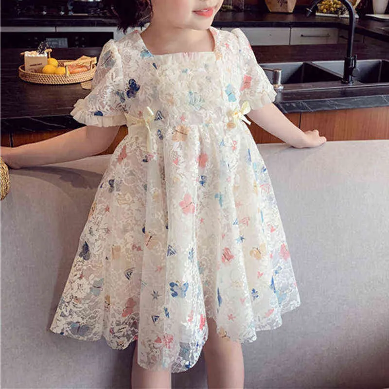 Costumes d'été pour enfants adolescentes fête d'anniversaire dentelle blanche fleurs vêtements enfants robe robe de bal filles arc robe de princesse G1129