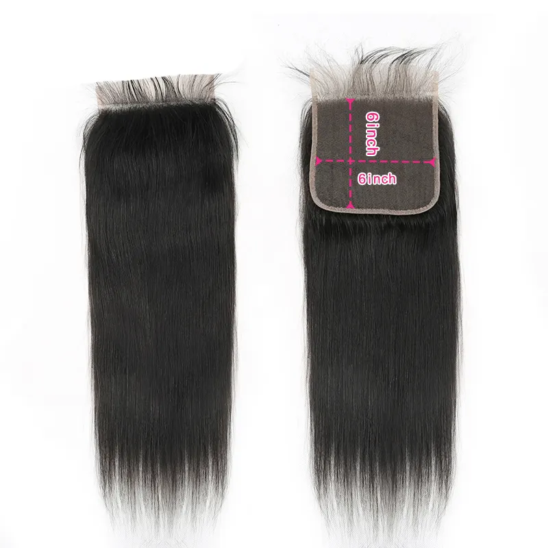 Perruque Lace Closure brésilienne Remy lisse 6x6, cheveux naturels lisses, naissance des cheveux naturelle, approvisionnement Direct d'usine, vente en gros